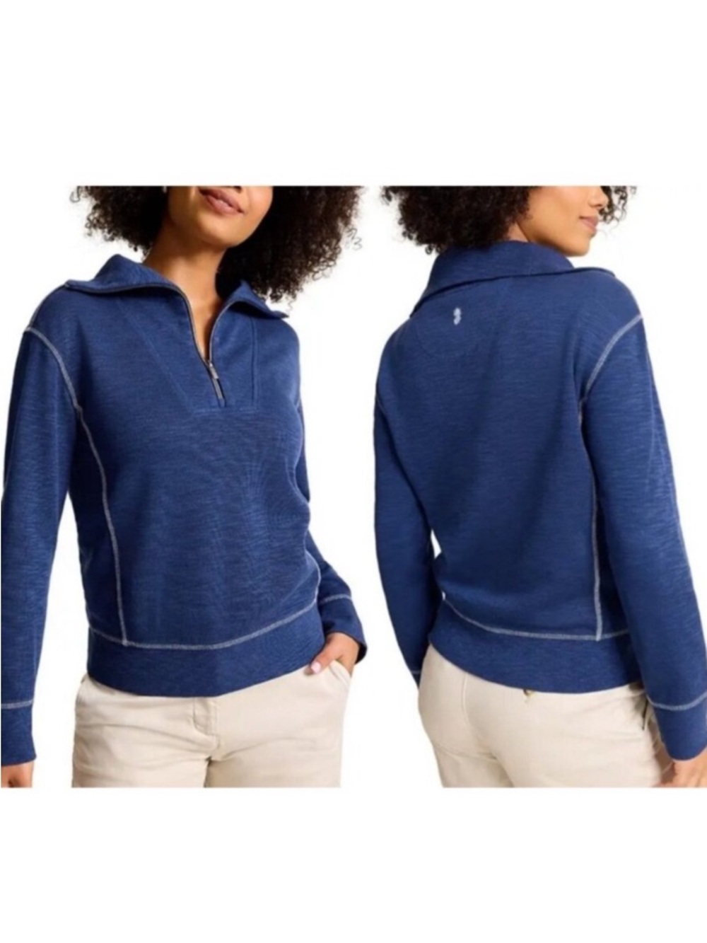 Tommy Bahama Navy Half-Zip Pullover with White Contrast Stitching